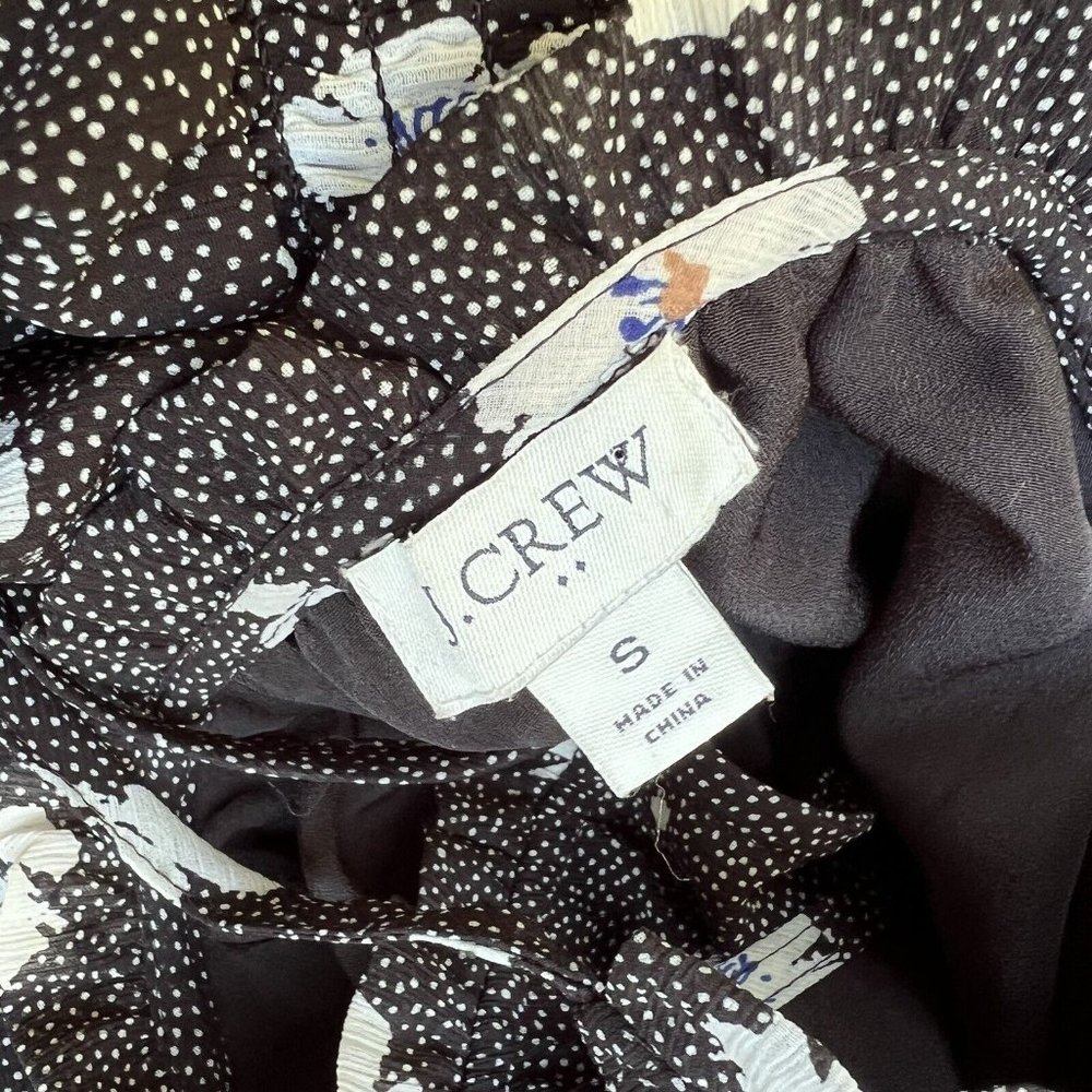 J. Crew Factory AG882 Long-Sleeve Printed Tie-Neck Dress Sz S Black Floral - Picture 7 of 7